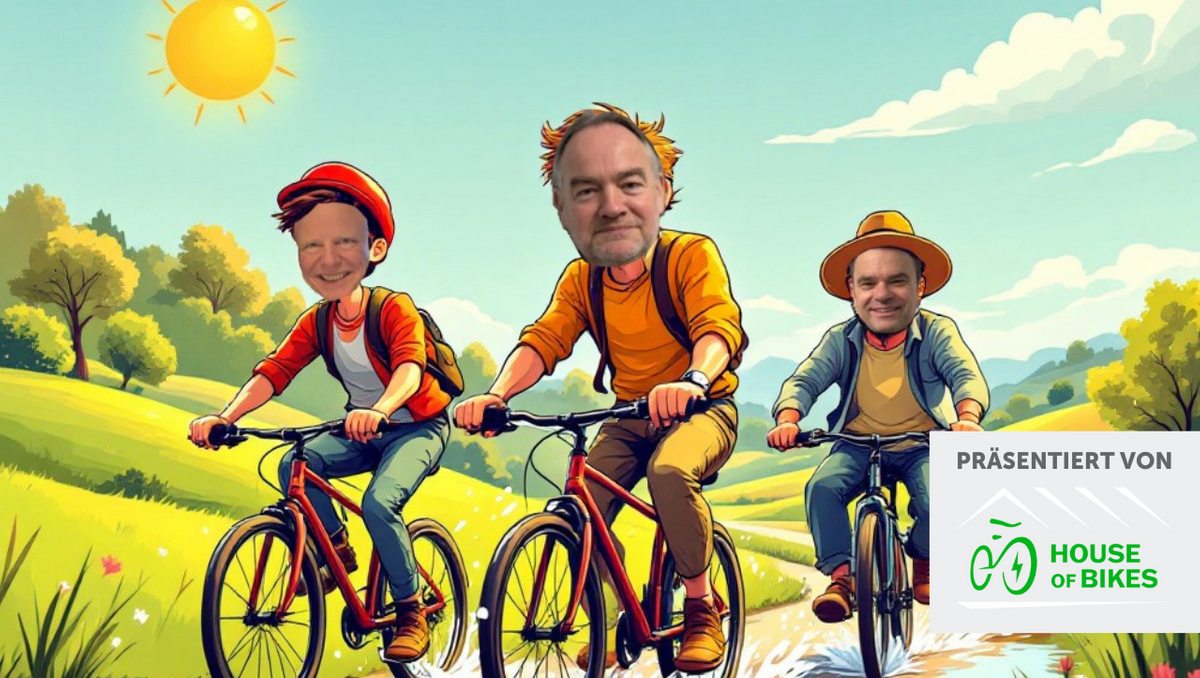 Drei Moderatoren auf Fahrrad