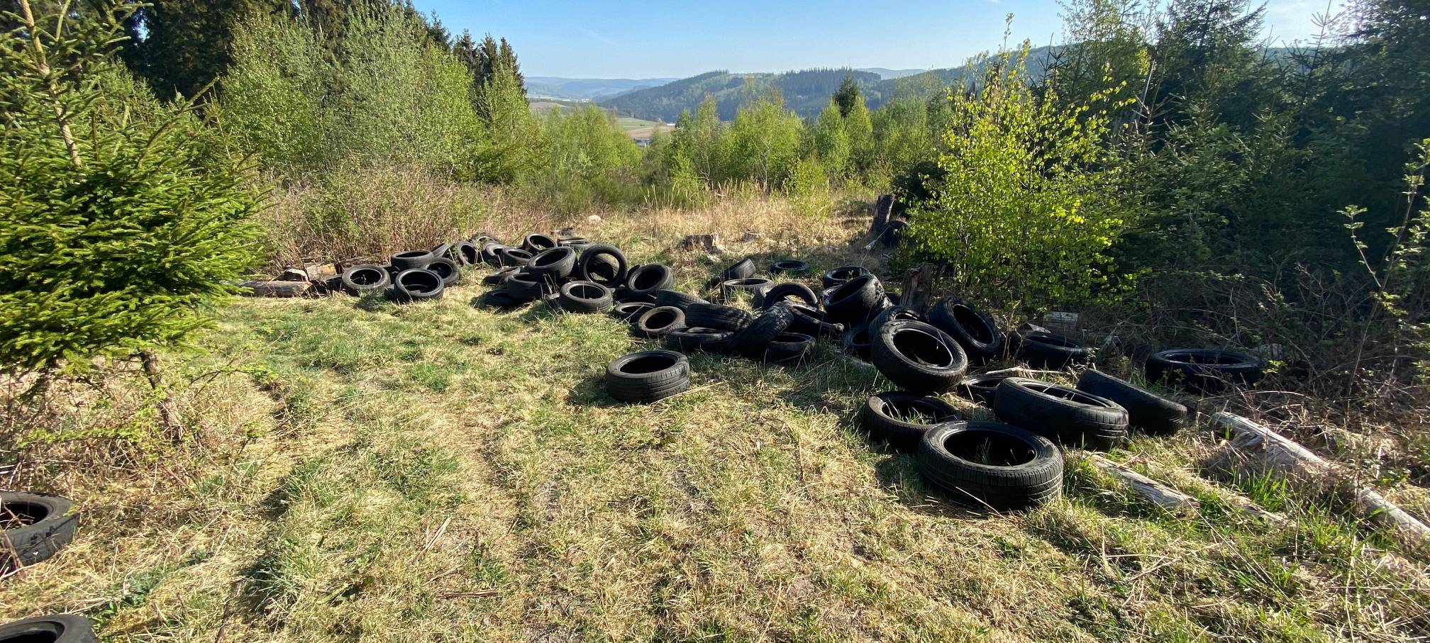 100 Altreifen im Wald entsorgt